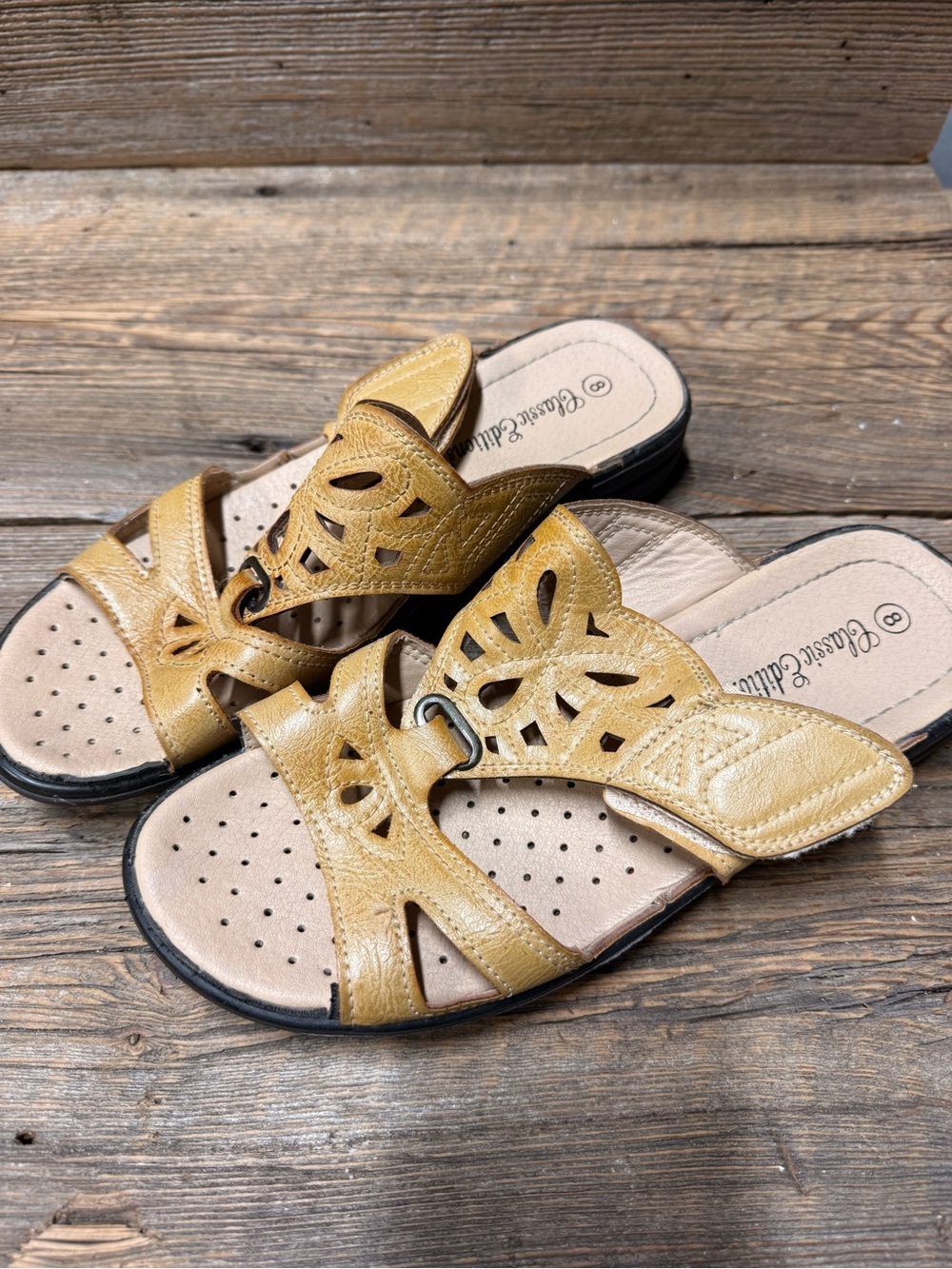 Classic Perforated Slide Sandals in Mustard Yellow